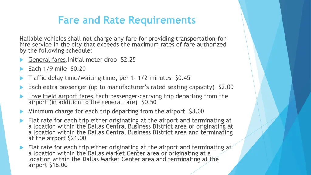 fare and rate requirements