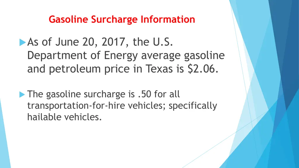 gasoline surcharge information