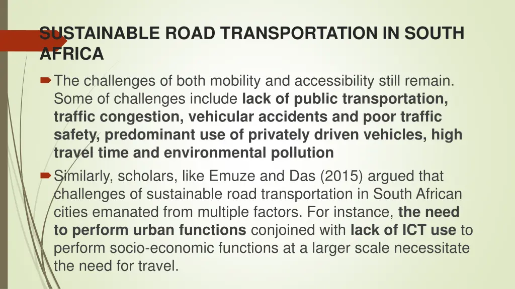 sustainable road transportation in south africa