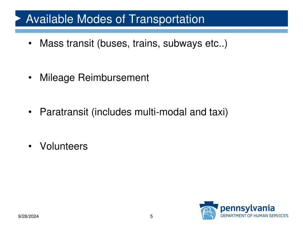 available modes of transportation