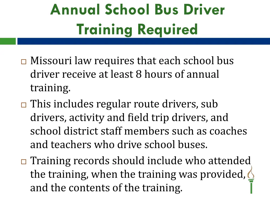 annual school bus driver training required