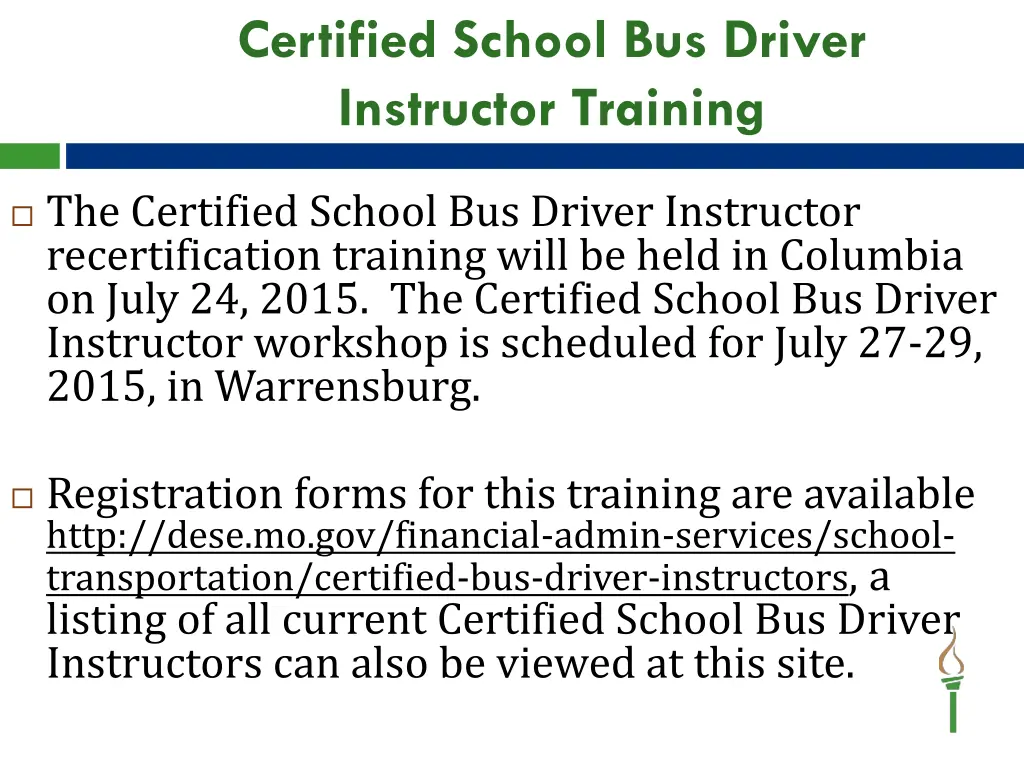 certified school bus driver instructor training