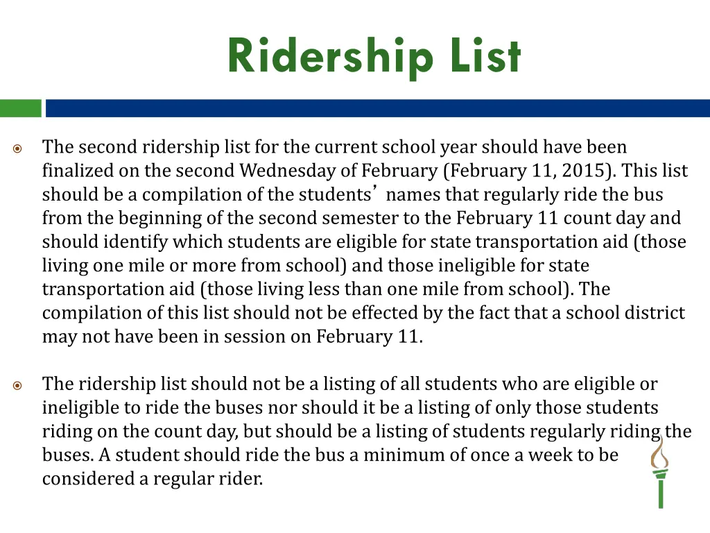 ridership list