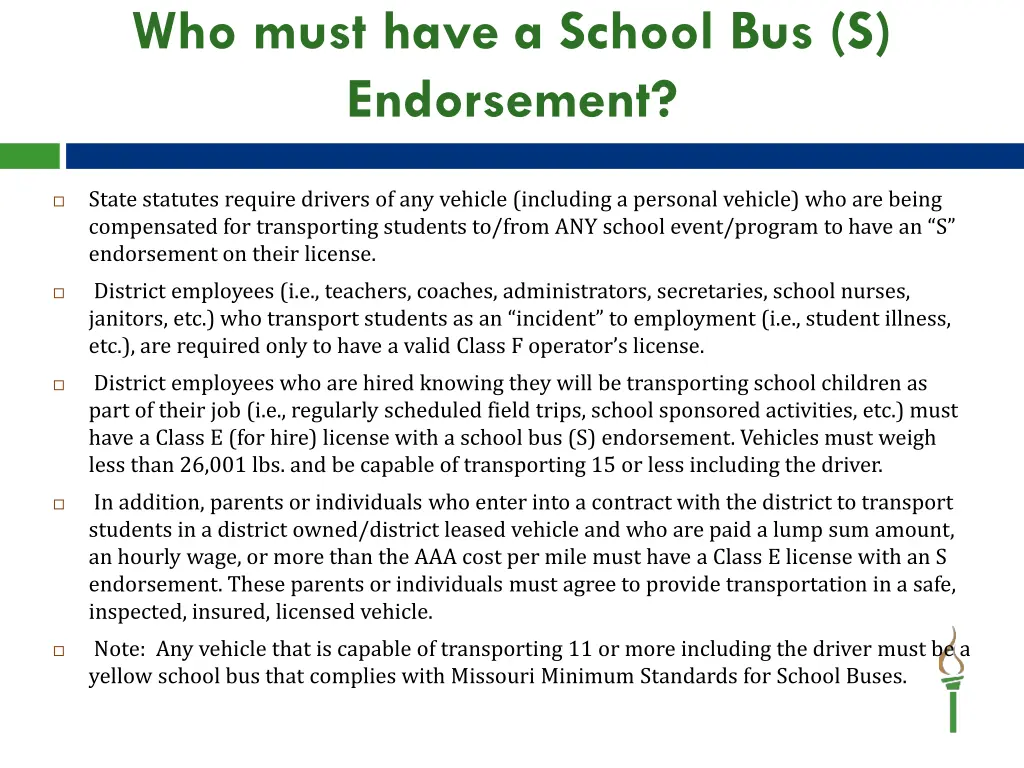 who must have a school bus s endorsement