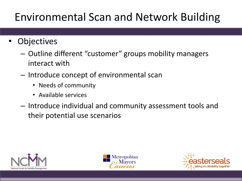 environmental scan and network building