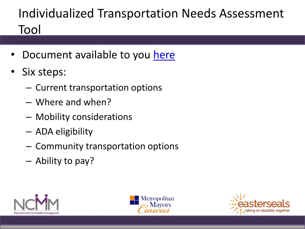 individualized transportation needs assessment