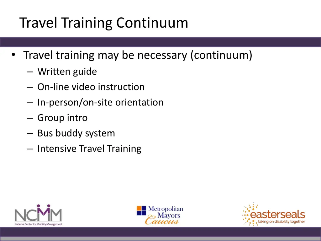 travel training continuum