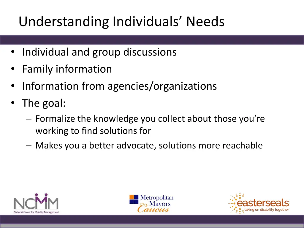 understanding individuals needs