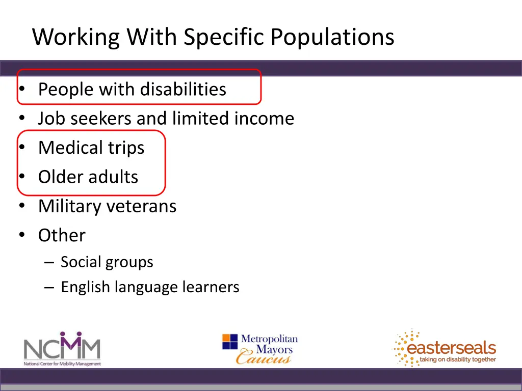 working with specific populations