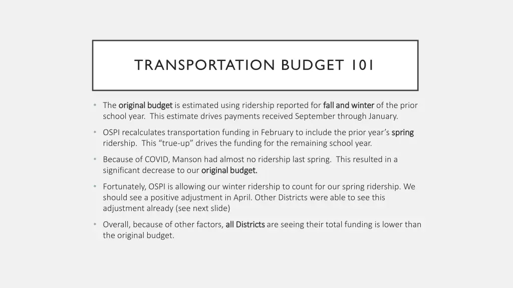 transportation budget 101