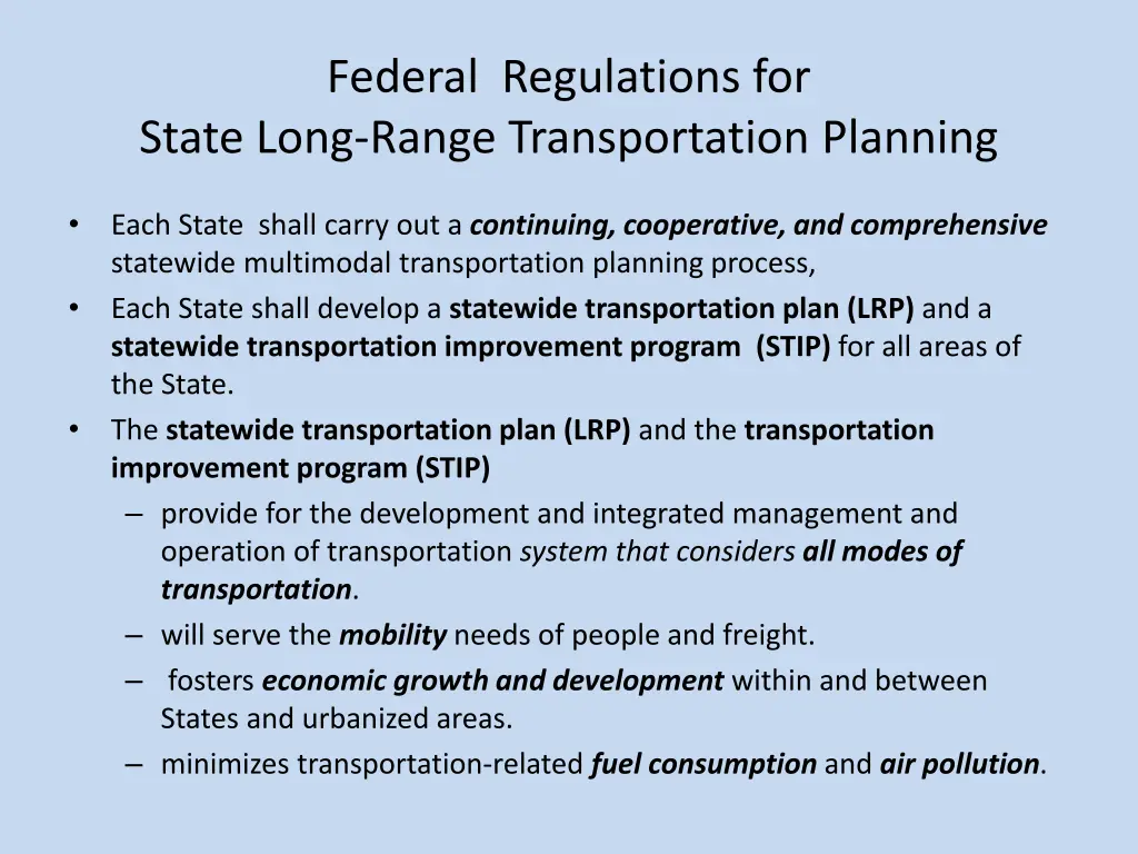 federal regulations for state long range