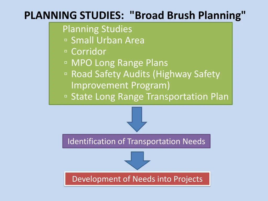 planning studies broad brush planning