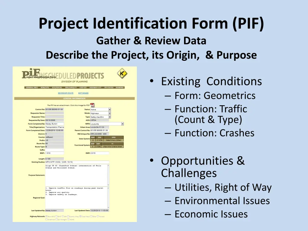 project identification form pif gather review