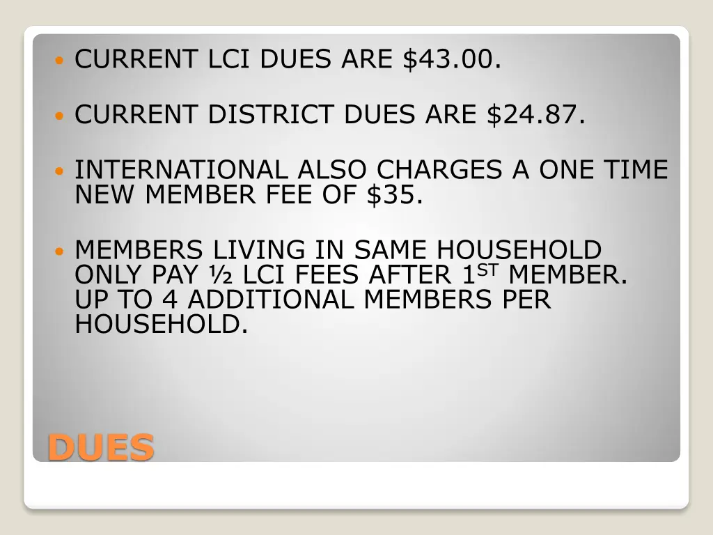 current lci dues are 43 00