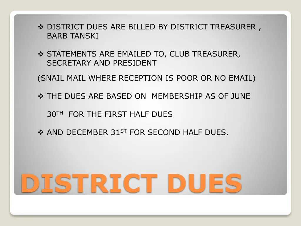 district dues are billed by district treasurer