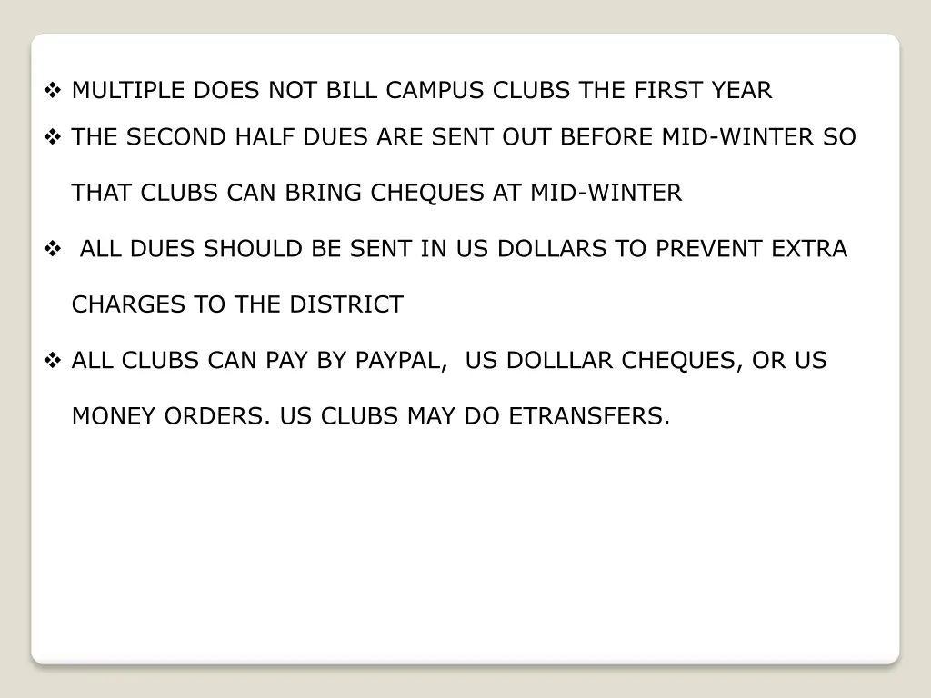 multiple does not bill campus clubs the first year