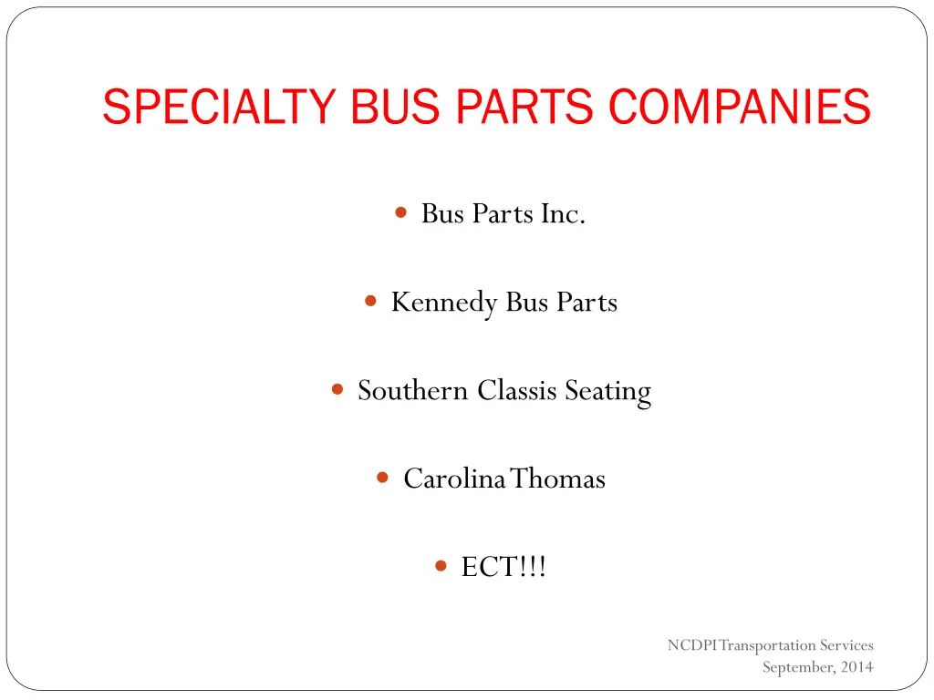 specialty bus parts companies