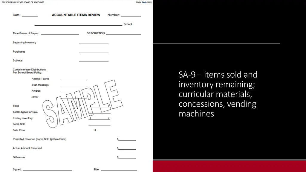 sa 9 items sold and inventory remaining