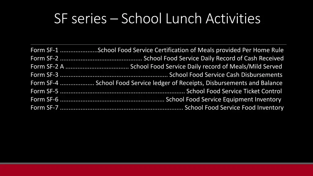 sf series school lunch activities