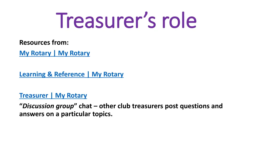 treasurer s role treasurer s role