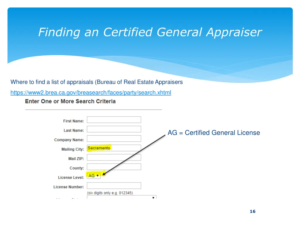 finding an certified general appraiser