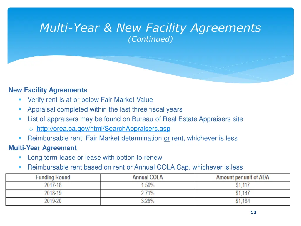 multi year new facility agreements continued