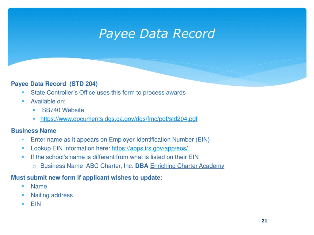 payee data record