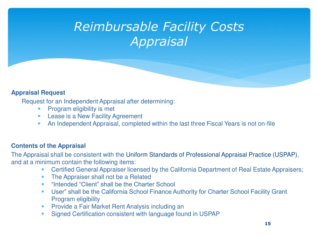 reimbursable facility costs appraisal