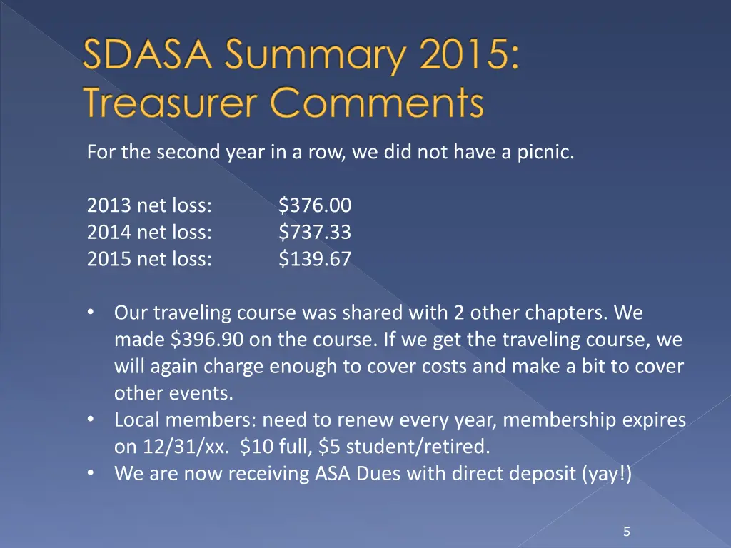 sdasa summary 2015 treasurer comments