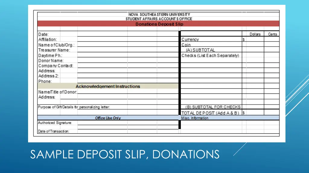 sample deposit slip donations