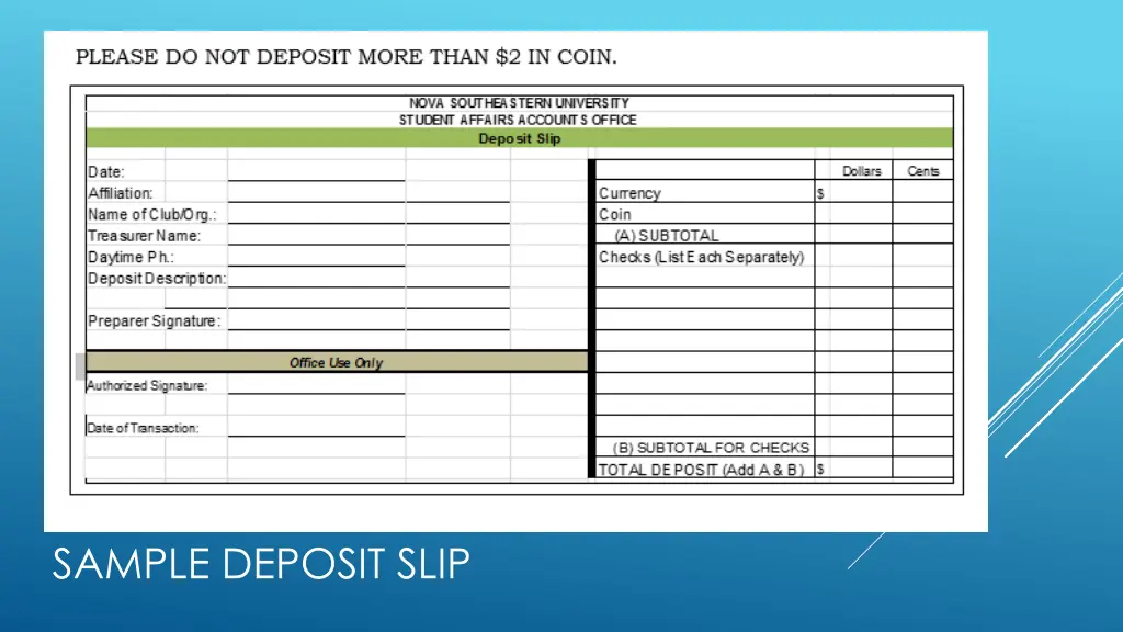 sample deposit slip