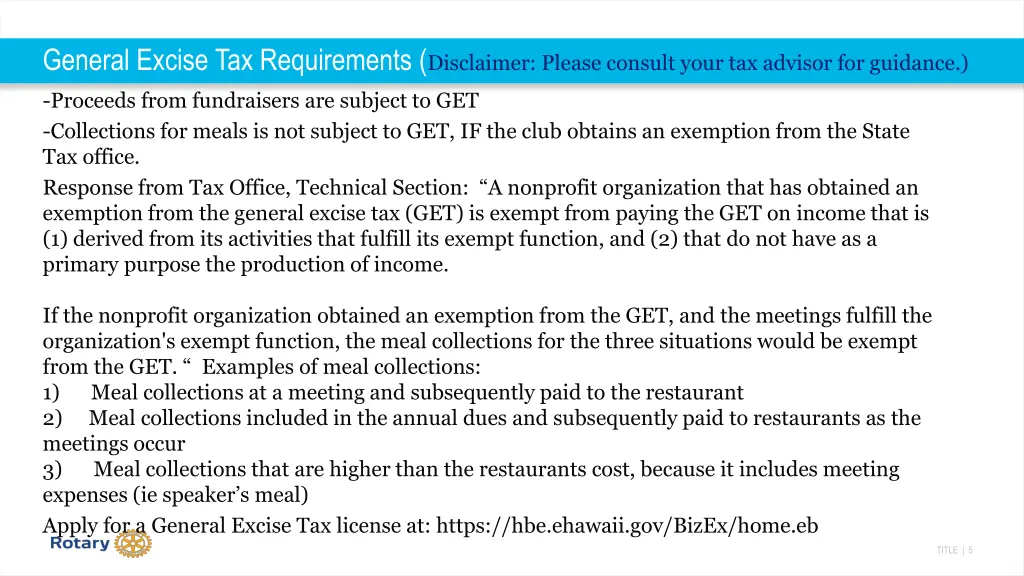 general excise tax requirements disclaimer please