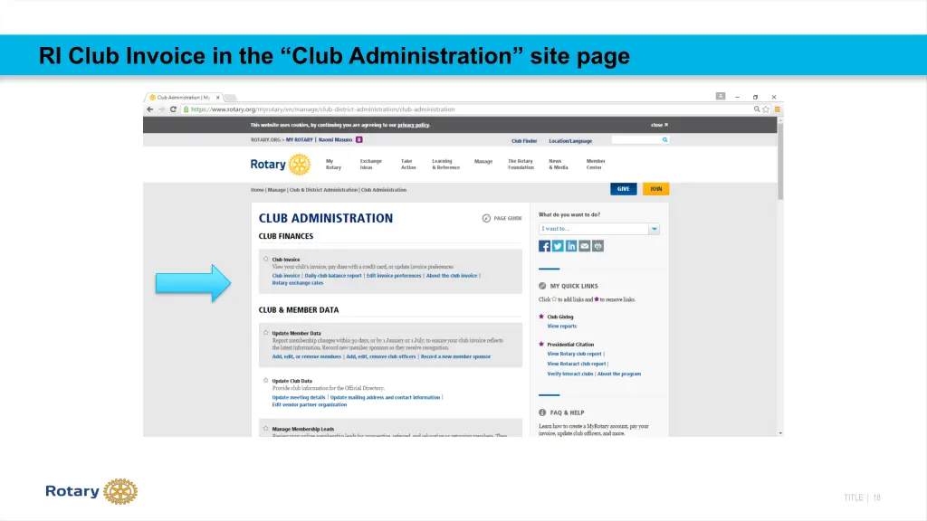 ri club invoice in the club administration site