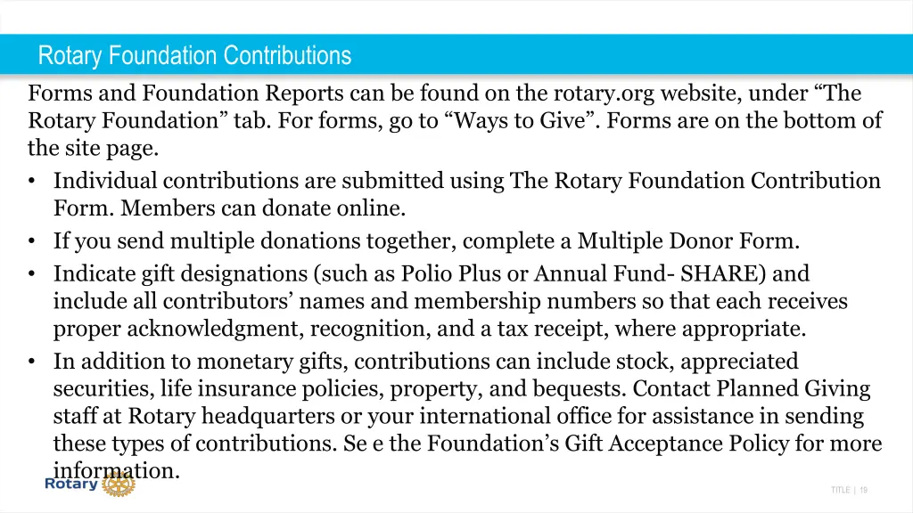 rotary foundation contributions forms