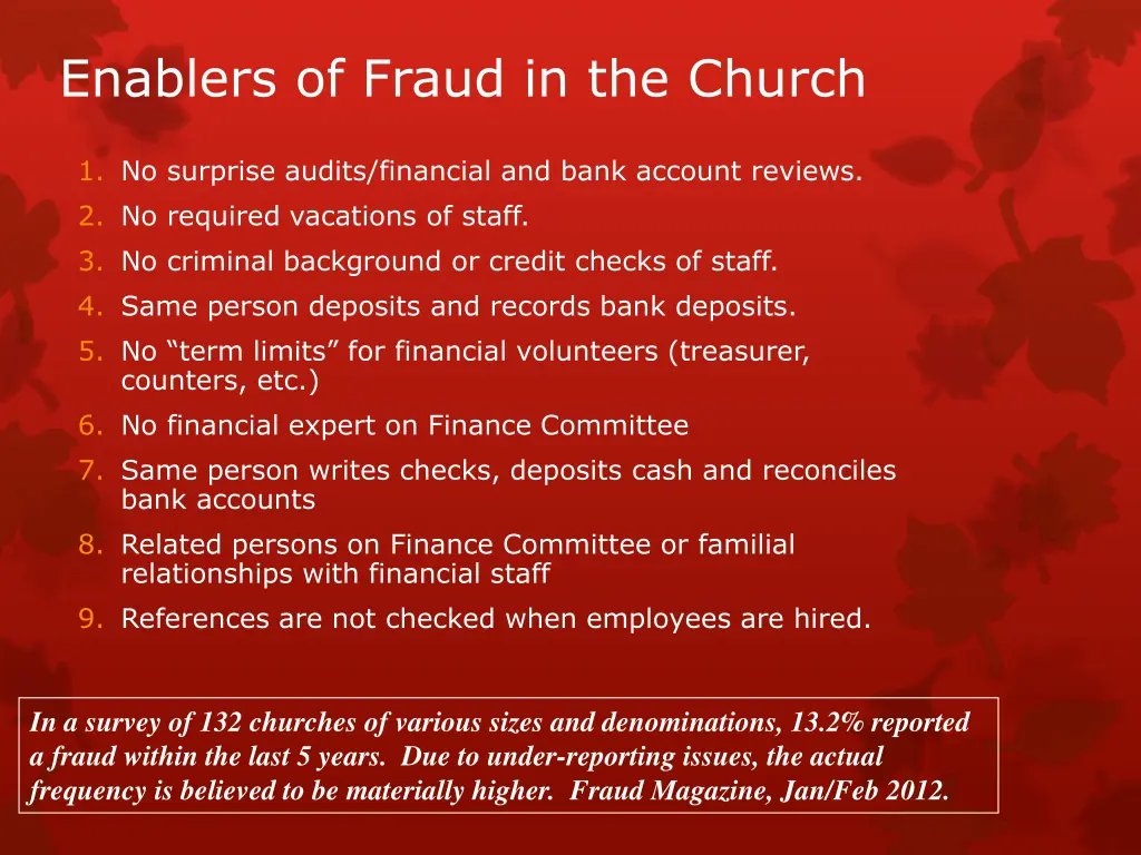 enablers of fraud in the church