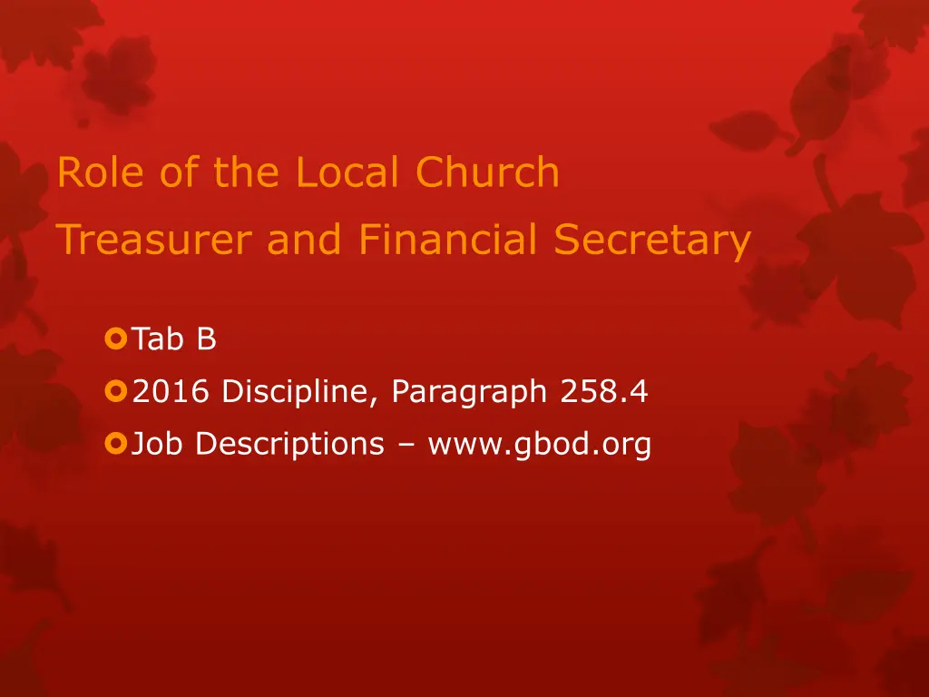 role of the local church treasurer and financial