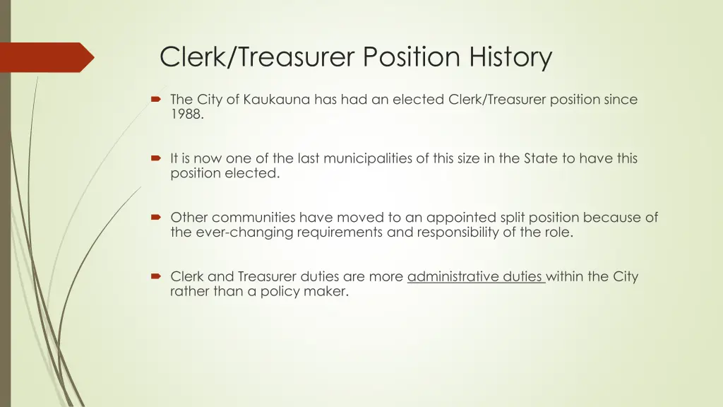 clerk treasurer position history