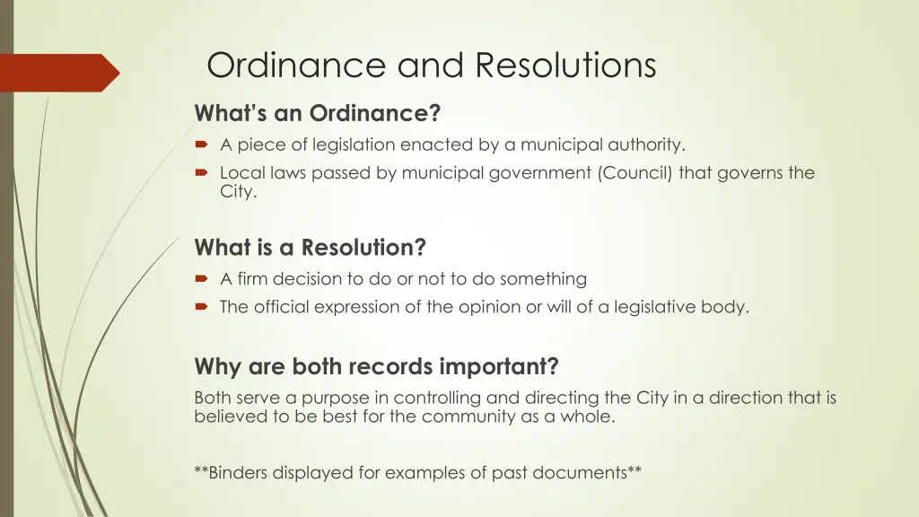 ordinance and resolutions