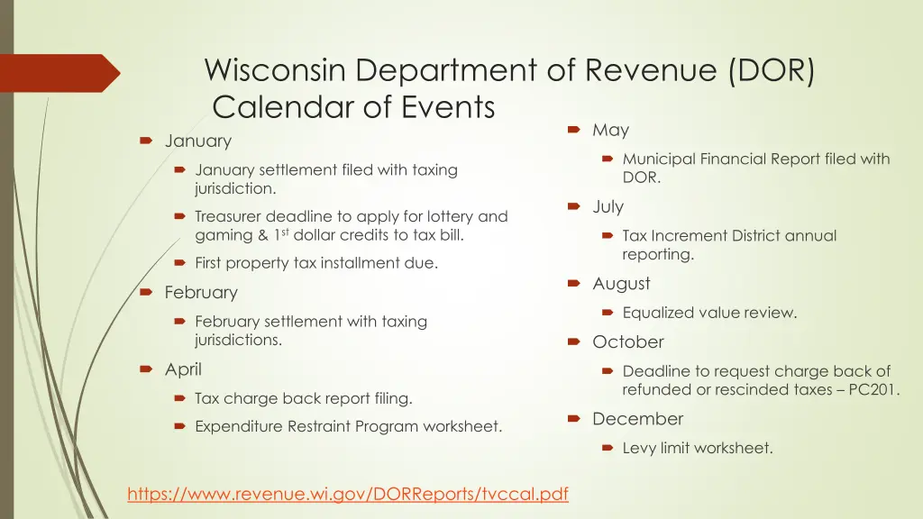 wisconsin department of revenue dor calendar