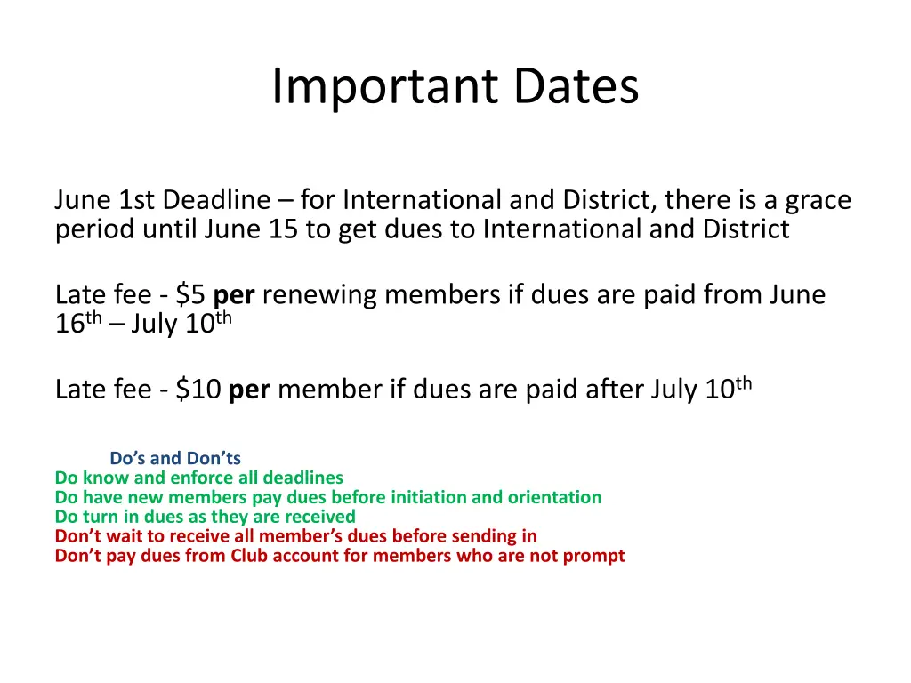 important dates