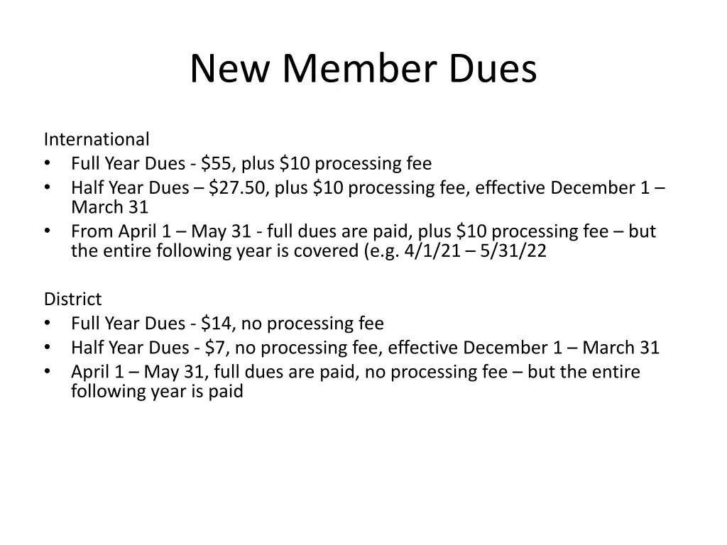 new member dues