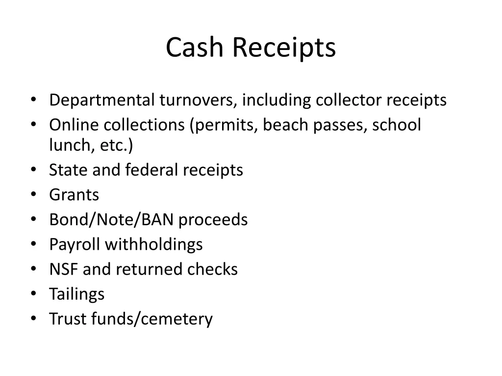 cash receipts