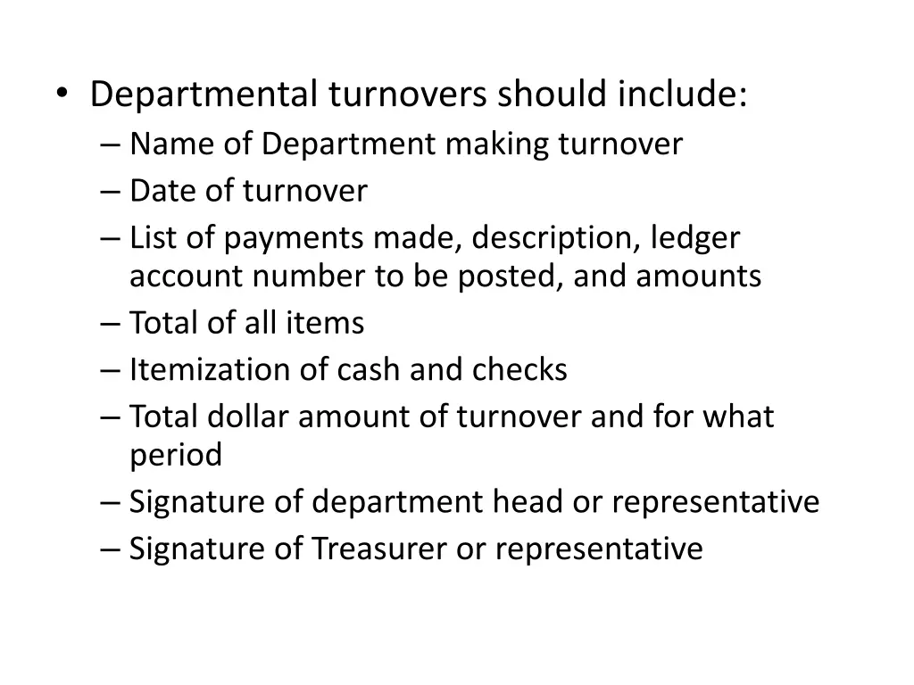 departmental turnovers should include name