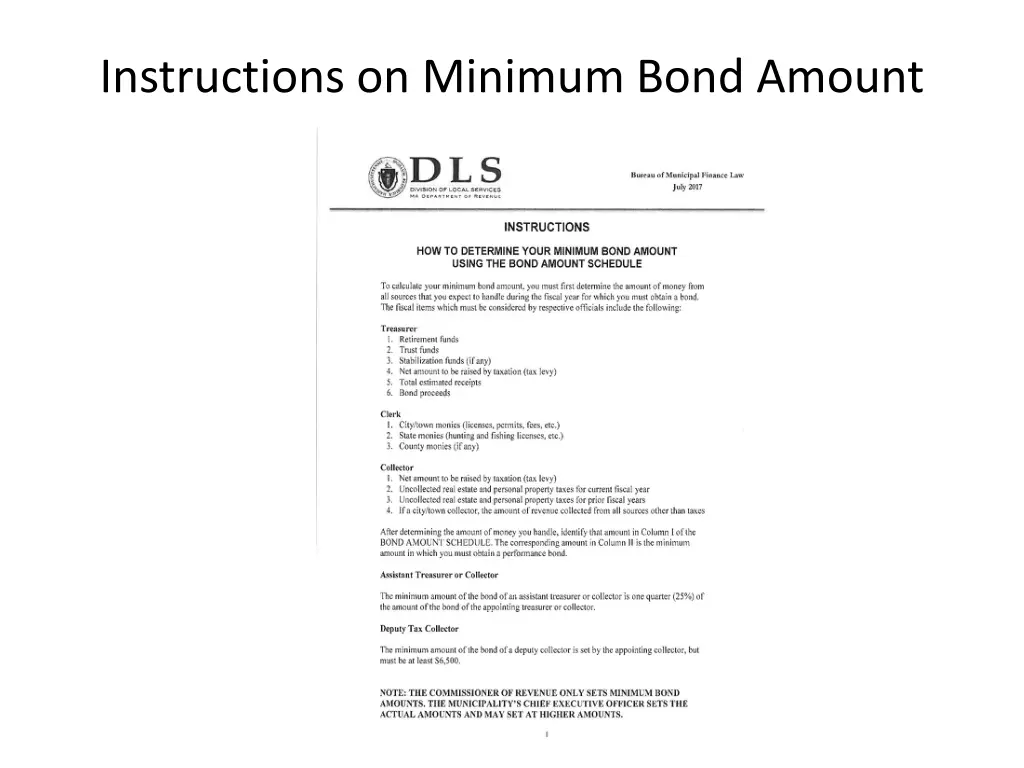 instructions on minimum bond amount