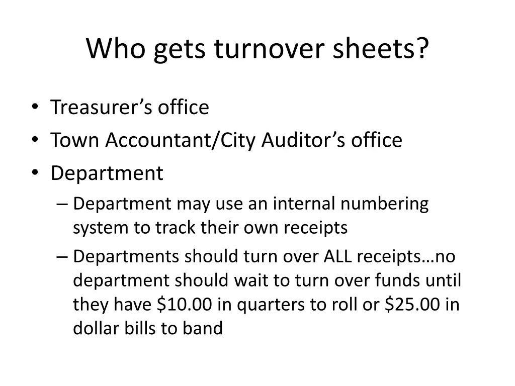 who gets turnover sheets