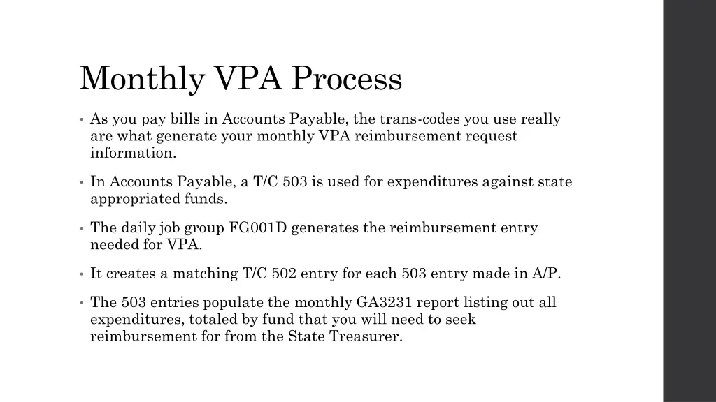 monthly vpa process