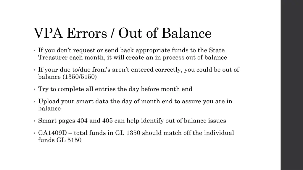 vpa errors out of balance