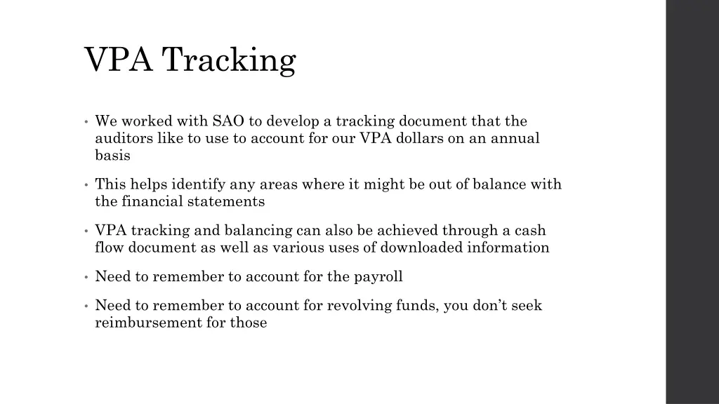 vpa tracking