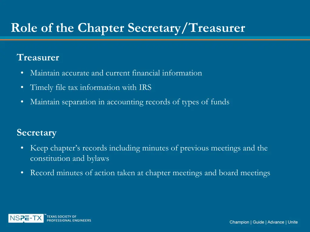 role of the chapter secretary treasurer