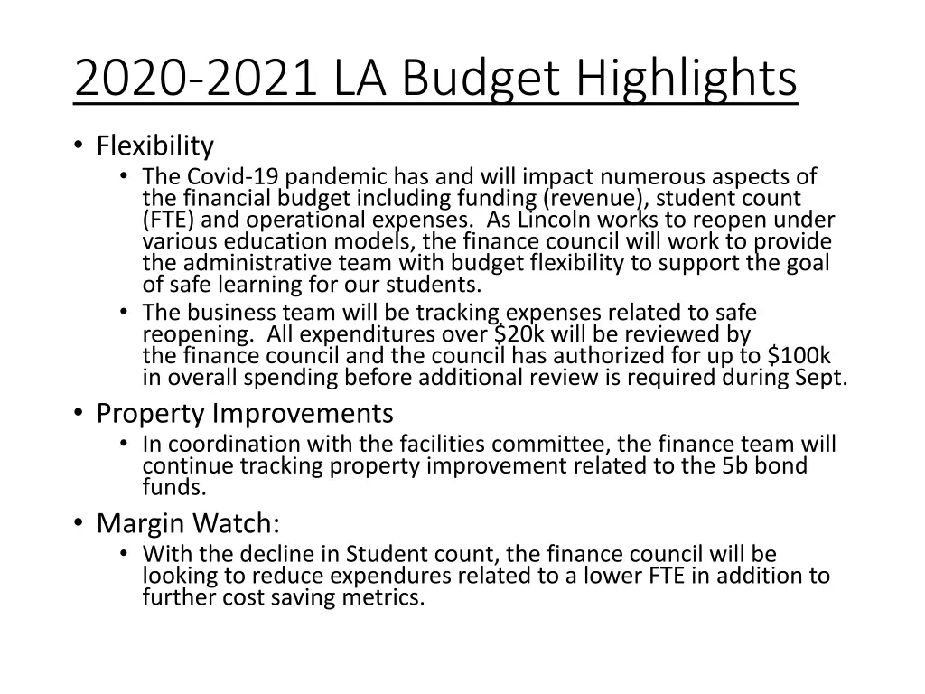 2020 2021 la budget highlights